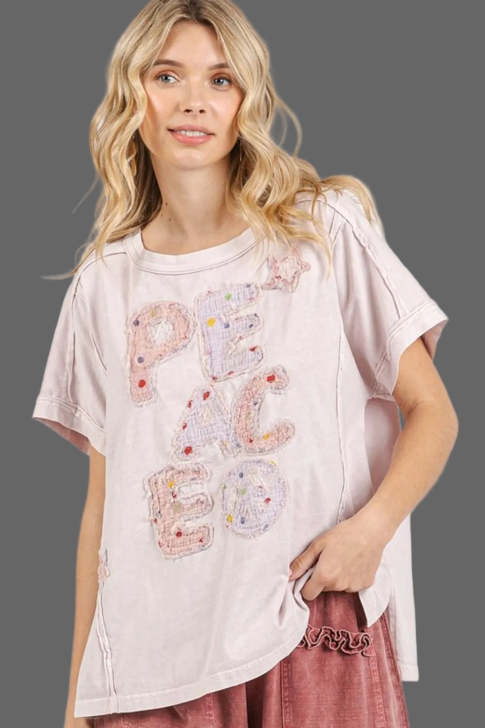 Mittoshop PEACE Round Neck Short Sleeve T-Shirt Trendsi