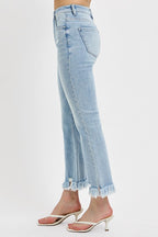RISEN Full Size Raw Hem Distressed Cropped Flare Jeans Plus Size - Whispering Desires Shoppe