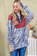 And The Why Printed Half Zip Up Long Sleeve Hoodie - Whispering Desires Shoppe