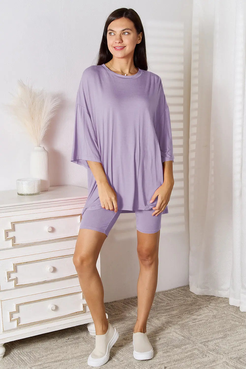 Basic Bae Soft Rayon 3/4 Sleeve Top & Shorts Set - Whispering Desires Shoppe