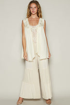 POL Pearl Detail Open Front Sleeveless Cardigan - Whispering Desires Shoppe