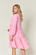 Double Take V-Neck Balloon Sleeve Tiered Dress w/ Pockets - Whispering Desires Shoppe