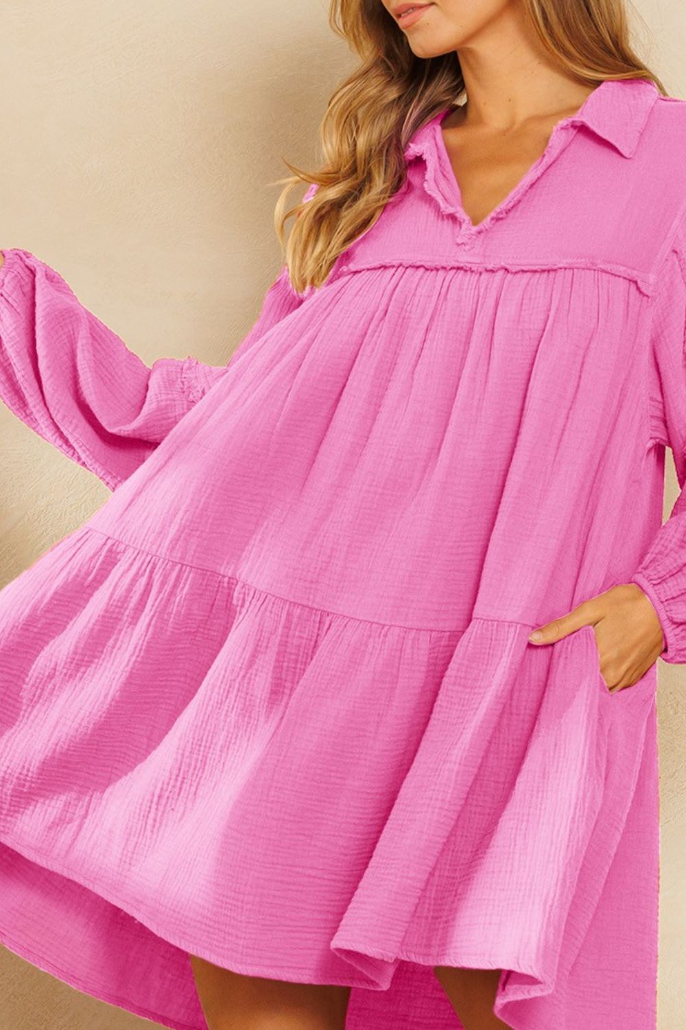 Ces Femme Johnny Collar Balloon Sleeve Mini Dress - Whispering Desires Shoppe