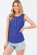 Ces Femme Stitch Detail Half Button Ribbed Tank - Whispering Desires Shoppe