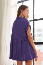 ADORA Raw Hem Collared Neck Button Down Shirt - Whispering Desires Shoppe