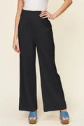 Double Take Smocked-Waist Wide-Leg Cotton Pants - Whispering Desires Shoppe