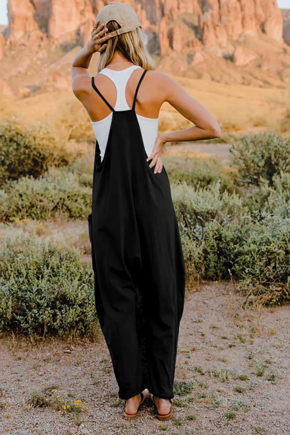 Double Take V-Neck Sleeveless Jumpsuit w/ Pockets - Whispering Desires Shoppe