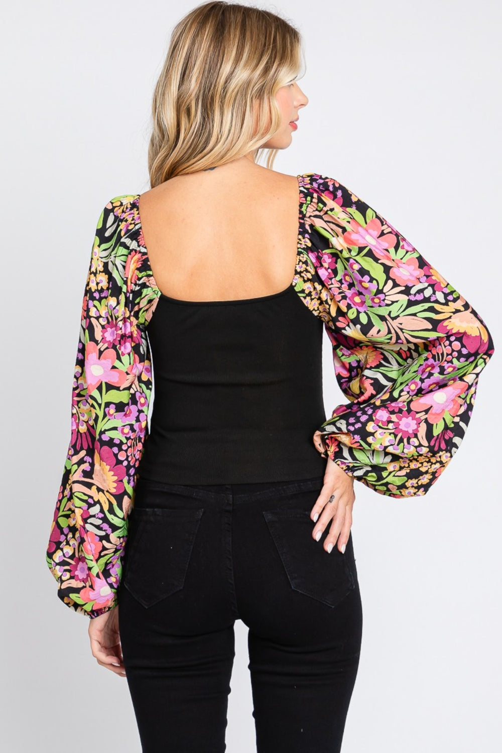 ODDI Full Size Floral Balloon Sleeve Blouse - Whispering Desires Shoppe