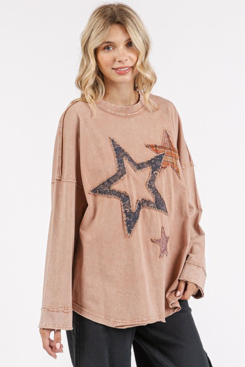 Mittoshop Mineral Wash Star Patch Long Sleeve T-Shirt - Whispering Desires Shoppe