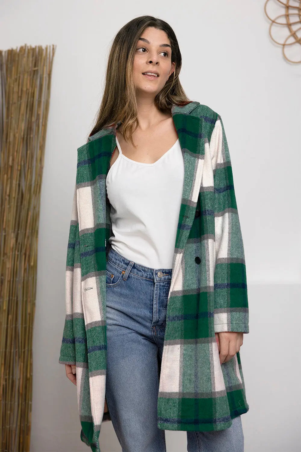 Double Take Full-Size Plaid Lapel Coat - Whispering Desires Shoppe
