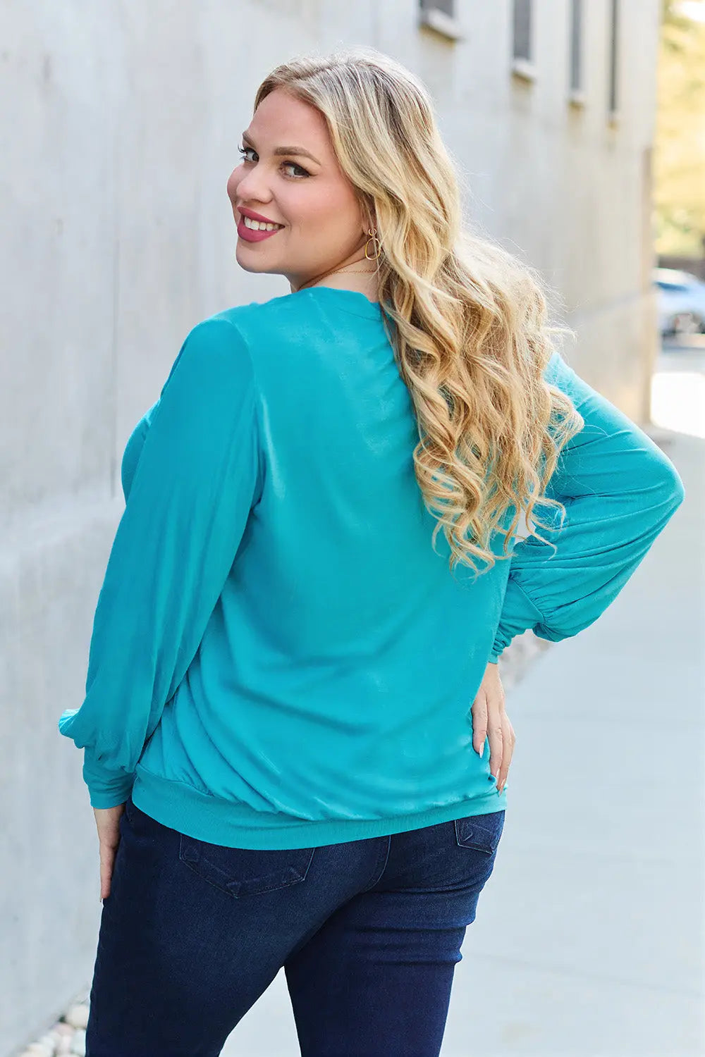 Basic Bae V-Neck Lantern Sleeve Top — Full Sizes - Whispering Desires Shoppe