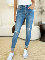 Judy Blue Mid-Rise Destroy & Cuff Skinny Jeans - Whispering Desires Shoppe
