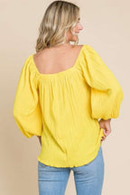 Culture Code Texture Square Neck Puff Sleeve Top - Whispering Desires Shoppe
