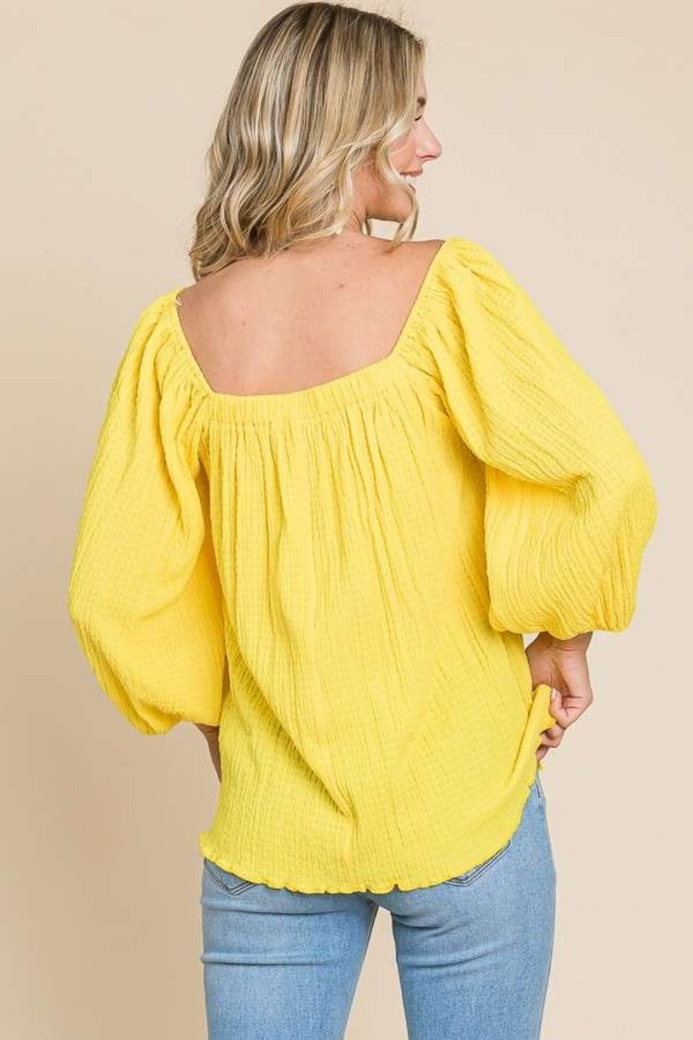 Culture Code Texture Square Neck Puff Sleeve Top - Whispering Desires Shoppe