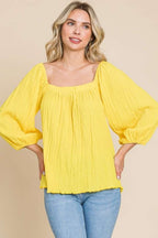 Culture Code Texture Square Neck Puff Sleeve Top - Whispering Desires Shoppe