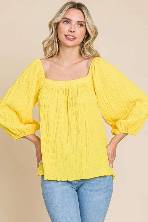 Culture Code Texture Square Neck Puff Sleeve Top - Whispering Desires Shoppe