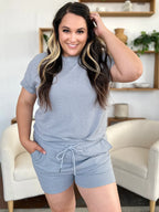 Double Take Textured Tee & Drawstring Shorts Set - Whispering Desires Shoppe