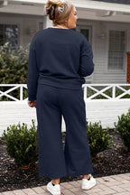 Double Take Full Size Textured Long Sleeve Top and Drawstring Pants Set - Whispering Desires Shoppe