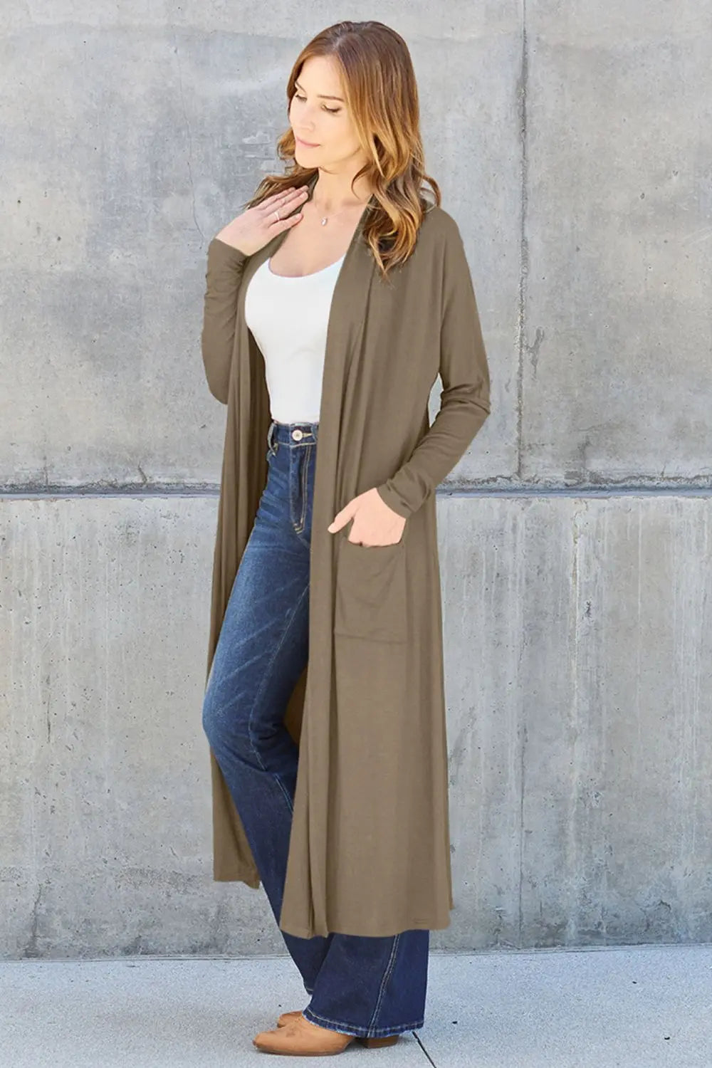 Basic Bae Open-Front Long Sleeve Cover Up - Whispering Desires Shoppe