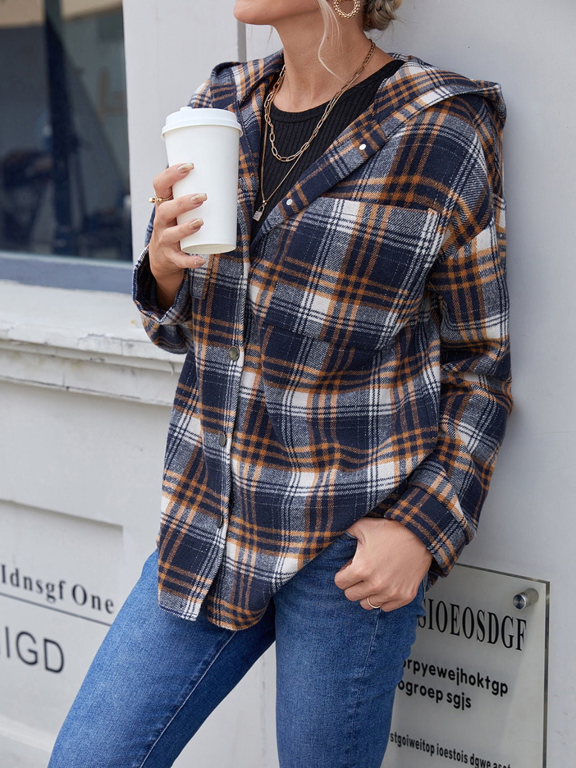 Ivy Lane Plaid Button Up Long Sleeve Hooded Jacket - Whispering Desires Shoppe