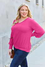 Basic Bae V-Neck Lantern Sleeve Top — Full Sizes - Whispering Desires Shoppe