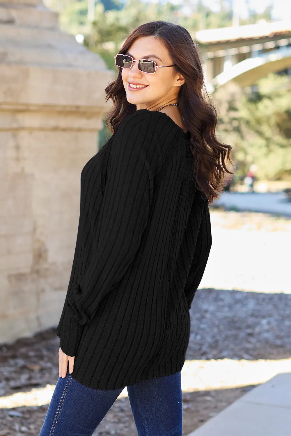 Basic Bae Ribbed Round-Neck Long-Sleeve Knit Top - Whispering Desires Shoppe
