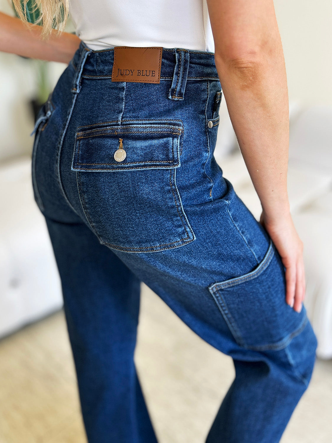 Judy Blue High Waist Straight Cargo Jeans - Whispering Desires Shoppe
