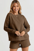 Double Take Textured Long Sleeve Top & Shorts Set - Whispering Desires Shoppe
