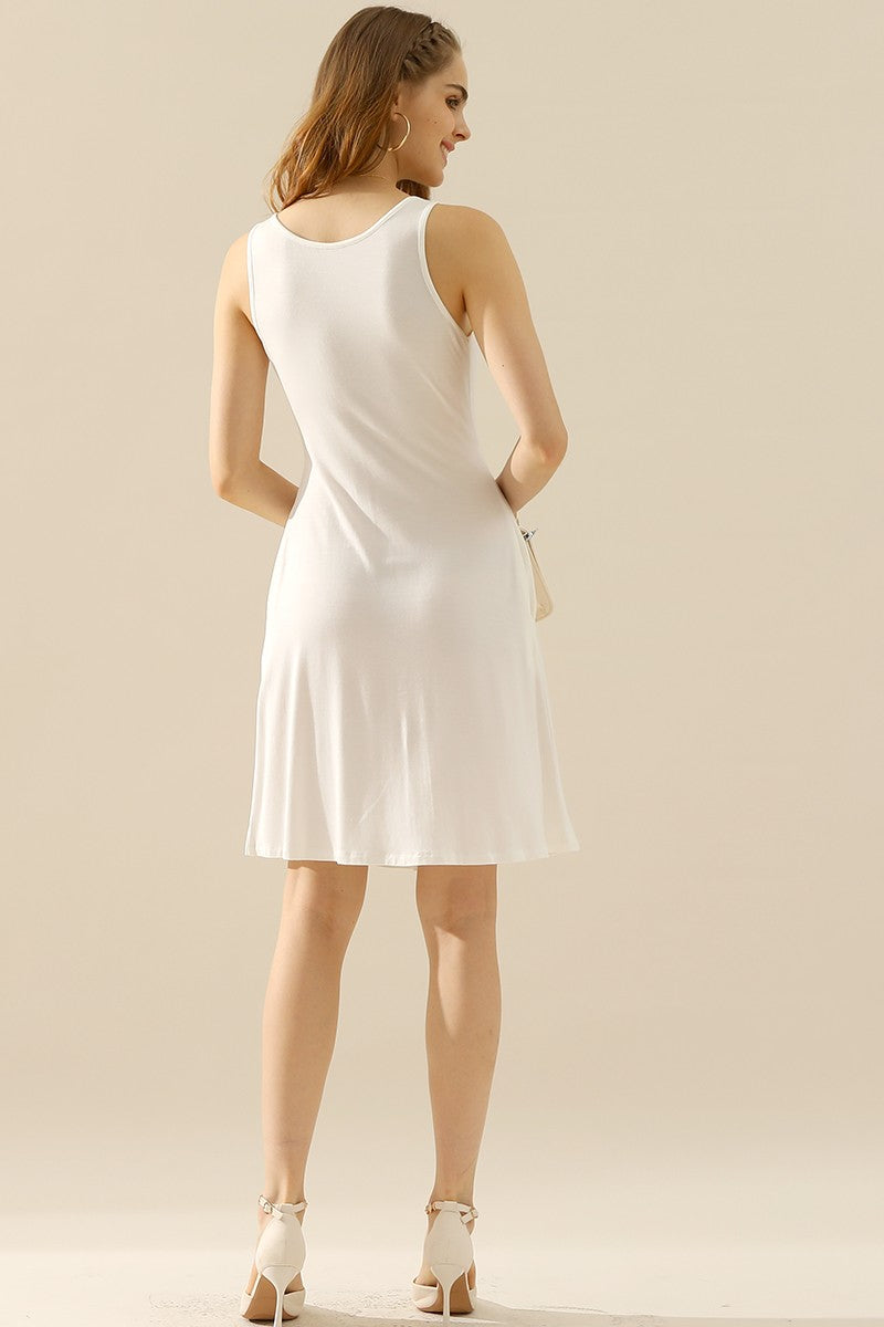 Doublju Ruched Round-Neck Sleeveless Dress w/ Pockets - Whispering Desires Shoppe