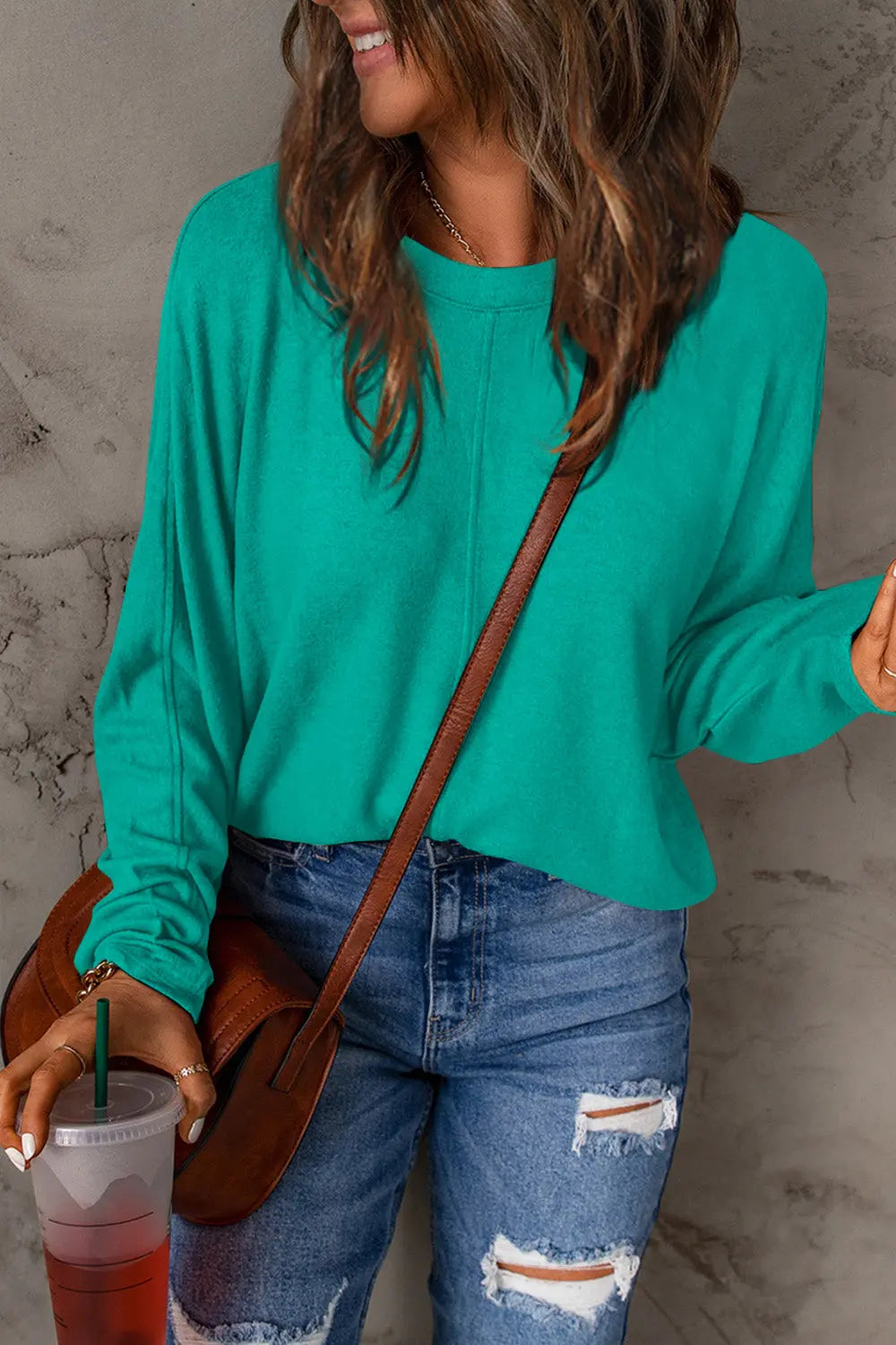 Double Take Full-Size Long Sleeve Round Neck Tee - Whispering Desires Shoppe