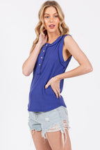 Ces Femme Stitch Detail Half Button Ribbed Tank - Whispering Desires Shoppe