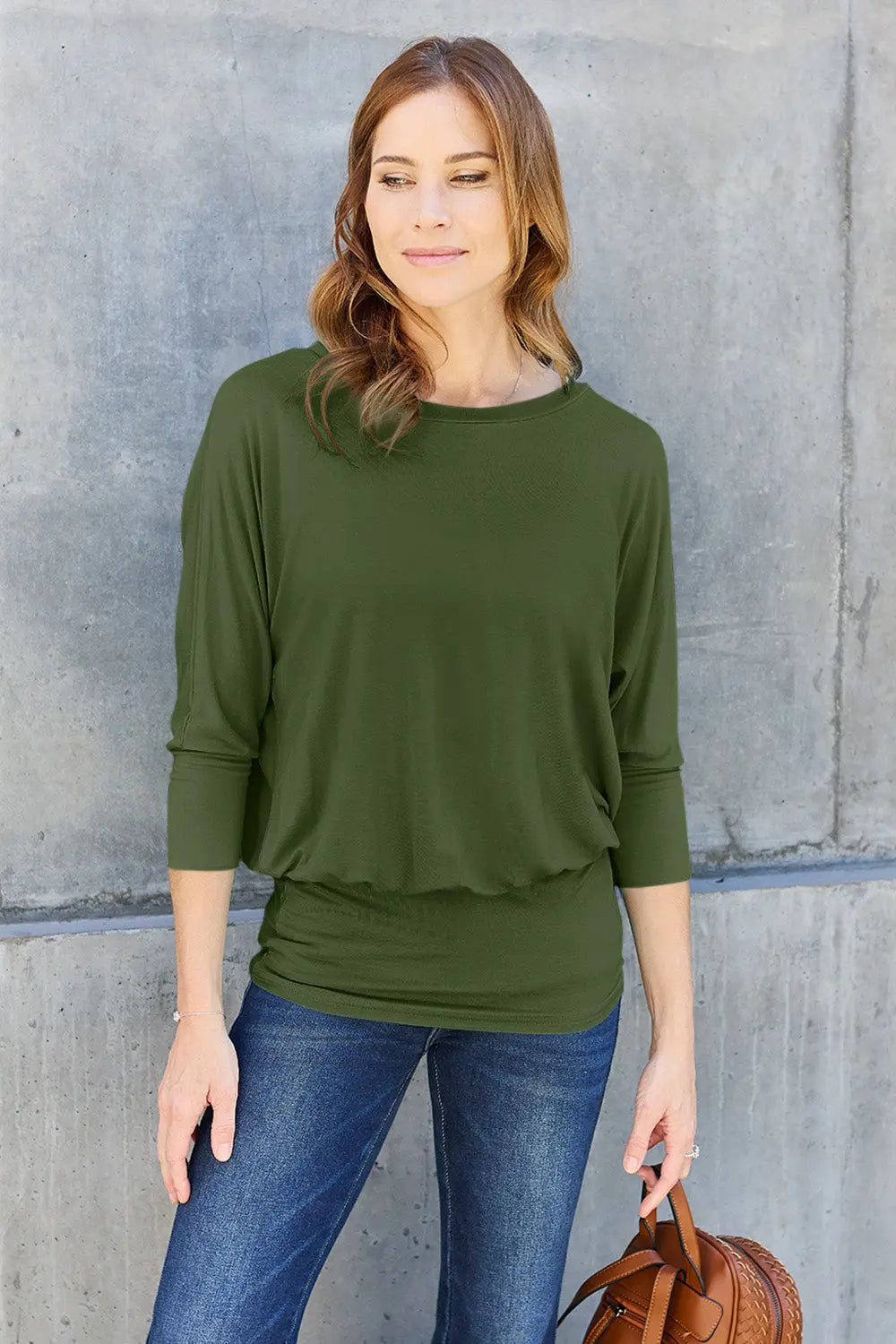Basic Bae Batwing Sleeve Round Neck Top - Whispering Desires Shoppe