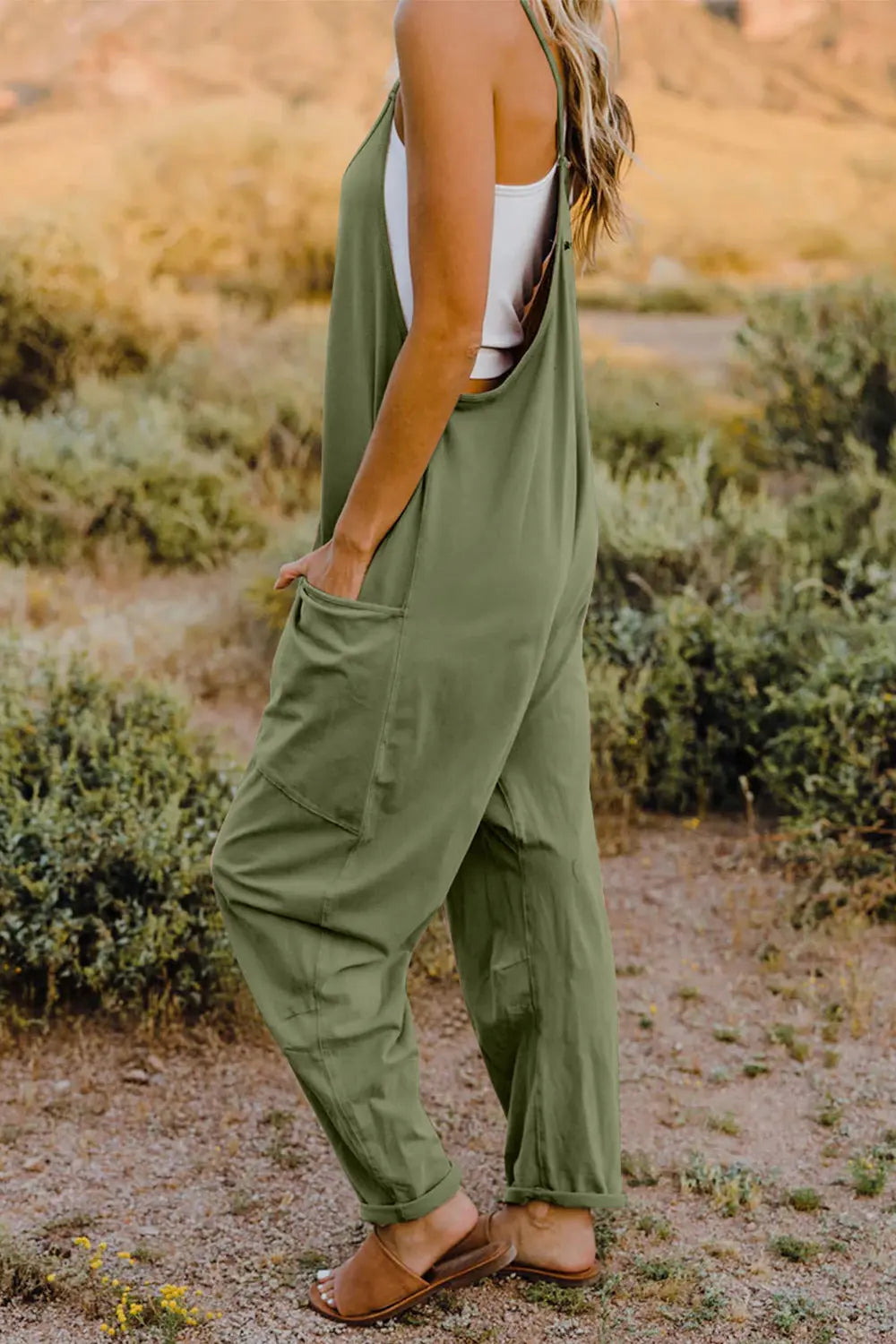 Double Take V-Neck Sleeveless Jumpsuit w/ Pockets - Whispering Desires Shoppe