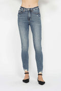 Judy Blue Tummy Control Vintage Wash Distressed Hem Jeans - Whispering Desires Shoppe