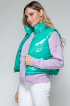 Snobbish Zip Up Turtleneck Shiny Quilted Vest - Whispering Desires Shoppe