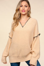 Haptics Contrast Stitching Long Sleeve Hooded Sweater - Whispering Desires Shoppe