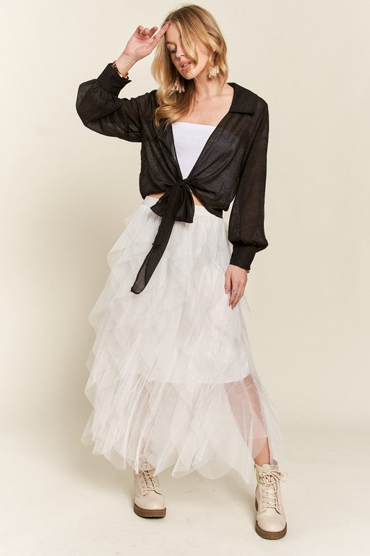 ADORA Ruffled Elastic Waist Midi Skirt - Whispering Desires Shoppe