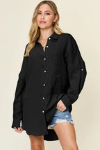 Double Take Textured Cotton Button-Up Shirt - Whispering Desires Shoppe