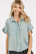 Mittoshop Mineral Washed Button Down Flounce Sleeve Shirt - Whispering Desires Shoppe