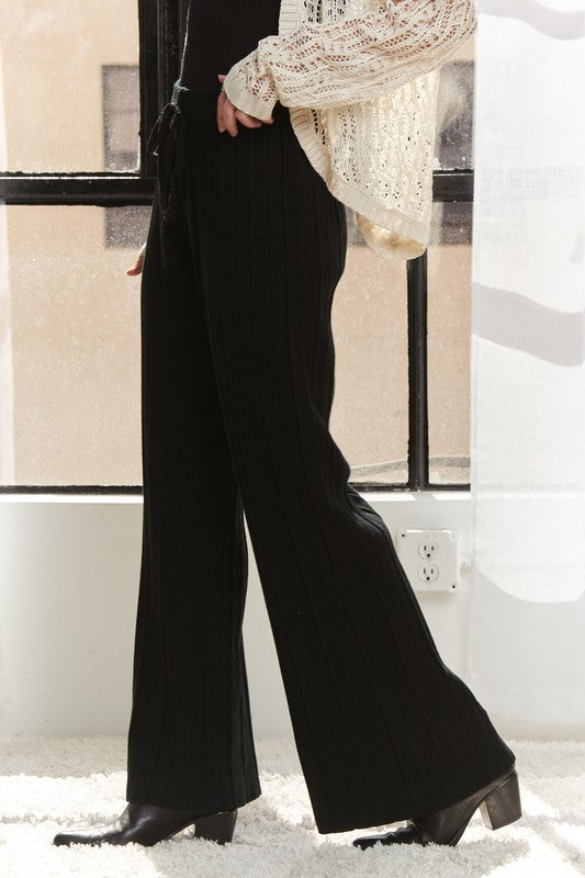 ADORA Tied Wide Leg Knit Pants - Whispering Desires Shoppe