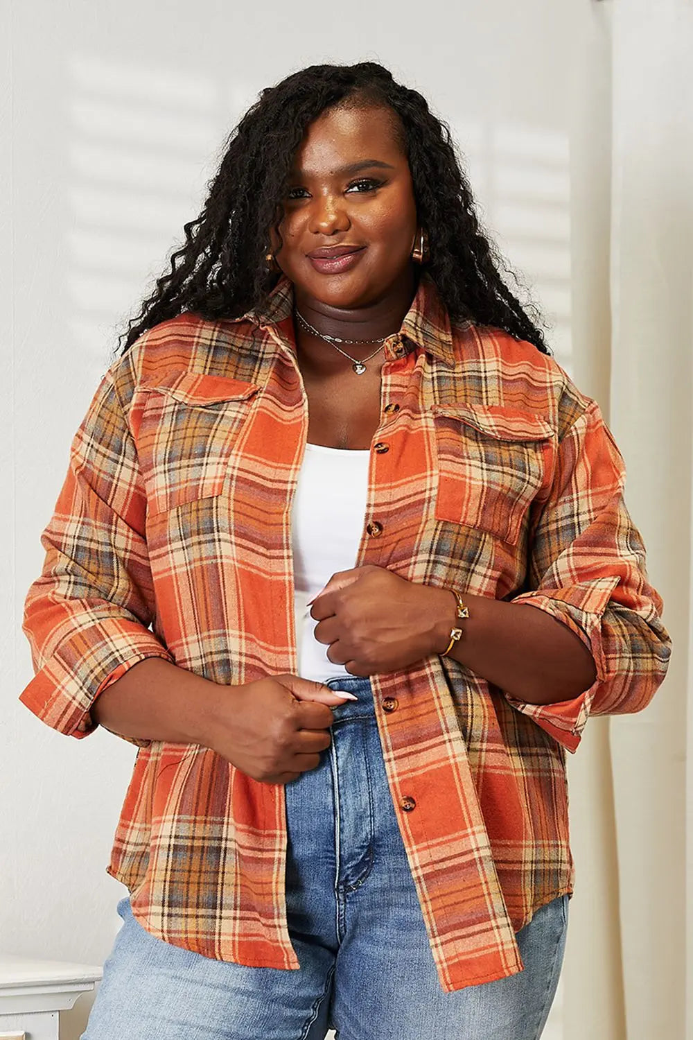 Mandy Women's Plaid Dropped-Shoulder Shirt - Whispering Desires Shoppe