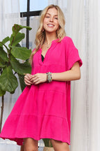 ADORA Tiered Notched Short Sleeve Dress - Whispering Desires Shoppe