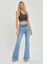 Risen High-Rise Frayed Hem Flare Jeans - Whispering Desires Shoppe