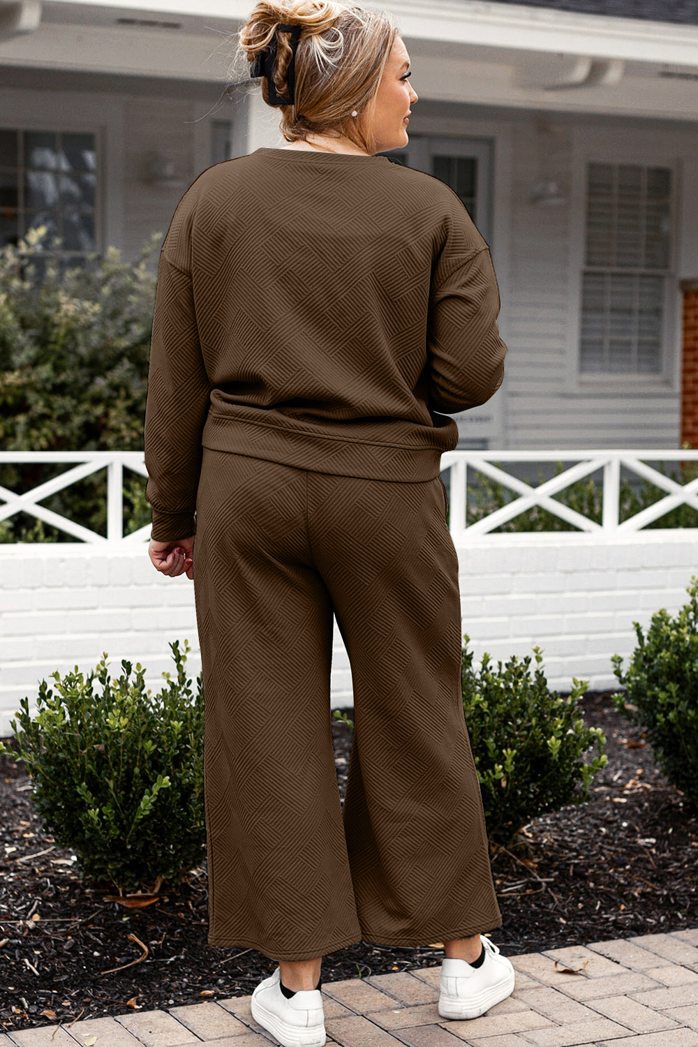 Double Take Full Size Textured Long Sleeve Top and Drawstring Pants Set - Whispering Desires Shoppe