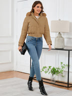 Pocketed Long Sleeve Cropped Hooded Winter Coat - Whispering Desires Shoppe