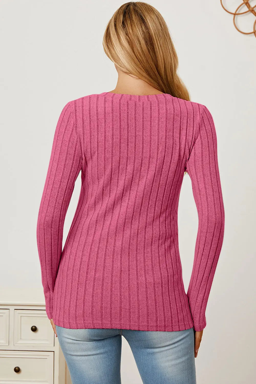 Basic Bae Ribbed V-Neck Long Sleeve Tee - Whispering Desires Shoppe
