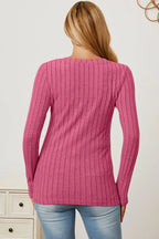 Basic Bae Ribbed V-Neck Long Sleeve Tee - Whispering Desires Shoppe