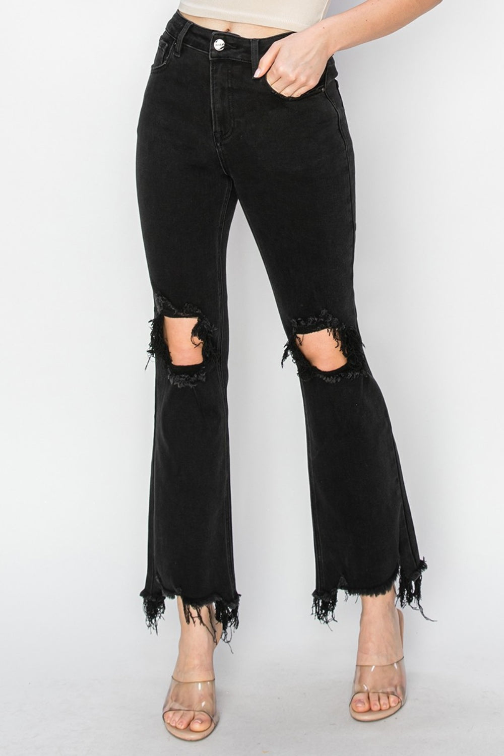 RISEN Distressed Raw-Hem Jeans — Pocketed Stretch - Whispering Desires Shoppe