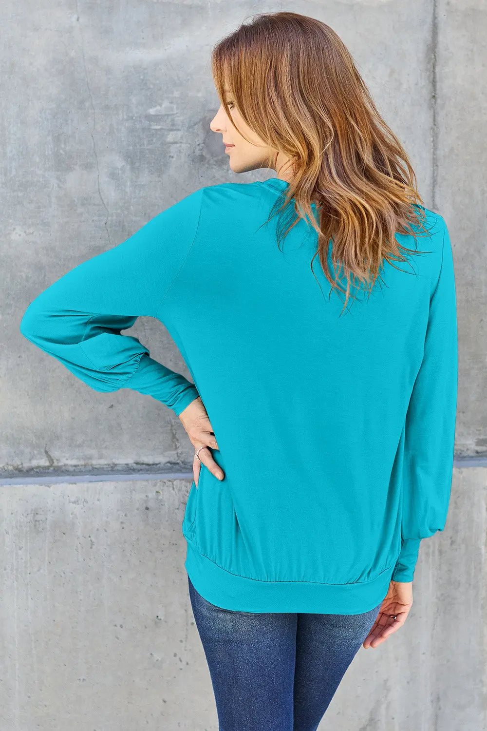 Basic Bae V-Neck Lantern Sleeve Top — Full Sizes - Whispering Desires Shoppe