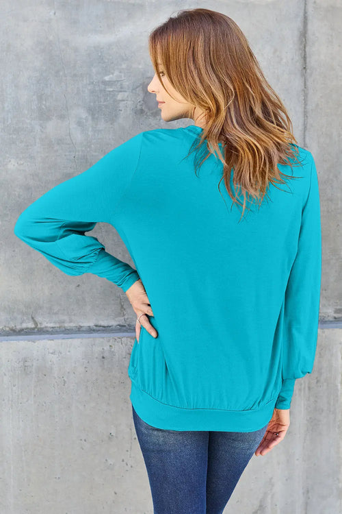 Basic Bae V-Neck Lantern Sleeve Top — Full Sizes - Whispering Desires Shoppe